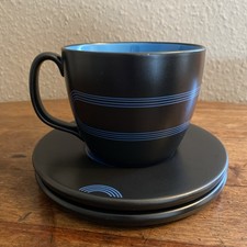 Ikea Sorla Jumbo Tasse Becher & 2 Untertassen Schallplatten Schwarz & Blau ?
