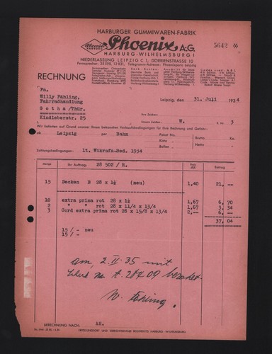 Leipzig rechnung 1934 - leipzig,,