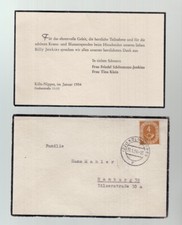 Billy Jenkins - Dankesbrief nach dem Begräbnis von Friedel Jenkins Januar 1954