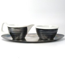 WMF "Bienenkorb" Milch & Zucker Set Metall versilbert & Porzellan Kurt Radtke