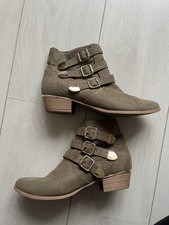 Stiefeletten braun Khaki Gold Nieten Boots Schnallen Bikerboots Cowboy Stiefel