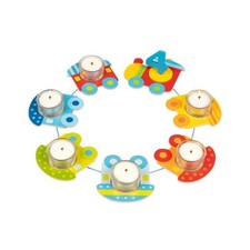 Goki Geburtstagszug für 7 Kerzen Teelicht mit Zahlen Holzzug Geburtstagsdeko