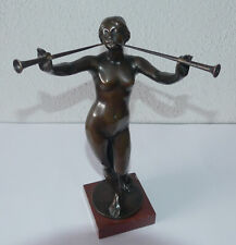 Bronze Jugendstil Skulptur Schlipf Eugen München 1898 " Fanfahrenbläserin "