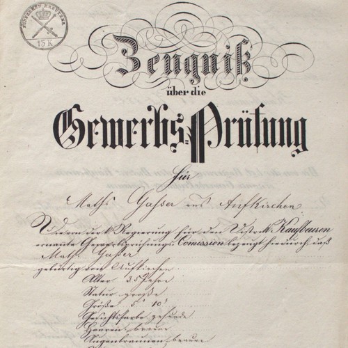 Zeugnis gewerbsprüfung 1842 - zeugnis,
