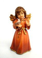 Original Glockenengel,mit Vogel aus Massivholz geschnitzt 7 cm