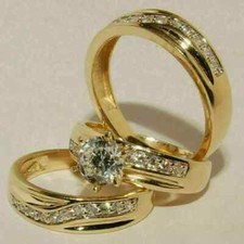 2 kt von His & Her erstellter Diamant 14 K Gelbgold GP Trio Braut Verlobungsring Set