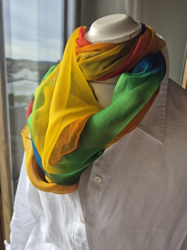 Pure silk rainbow scarf sheer - silk,
