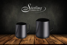 Milchkännchen Aufschäumkännchen mit Messskala und Dekorierstab 600ml schwarz