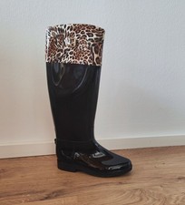 Elegante Damen Gummistiefel hohe Stiefel Freizeit Fashion Garten 36 schwarz/Leo