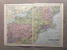 USA: North Eastern Section - 1935 - Vintage Coloured Paper Map
