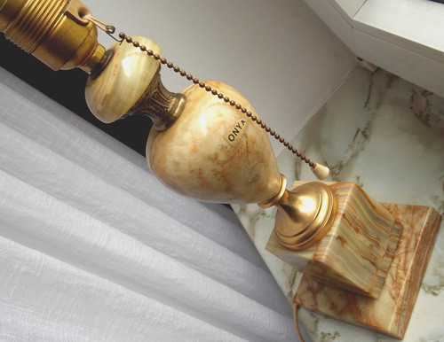 Antike tischlampe messing onyx - tischlampe,