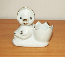 Eierbecher mit Küken Vogel Hut weiß gold Keramik