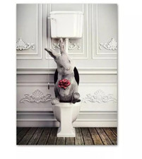 Poster Hase auf der Toilette