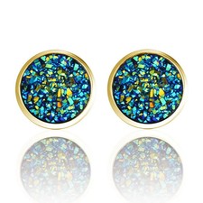 Ohrringe in gold & silber mit Zirkonia Stein Ohrstecker Mosaik Muster blau-grün