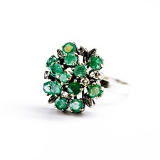 Silver Emerald Cluster Ring