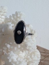 Art Deco Onyx Diamant Ring 935 Silber 585 Gold Gr. 58