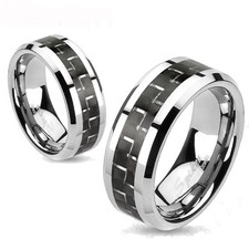 Titan Ring Silber Carbon Inlay Schwarz Blau Herren Damen Partnerring Ehering