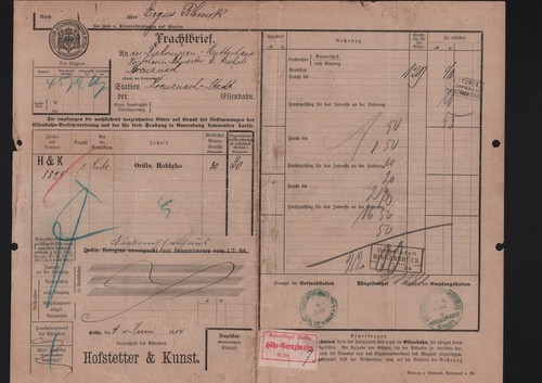 Frachtbrief 1904 hofstetter - 1904,,