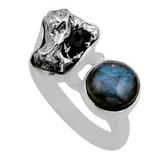 GIBEON Meteorit & Labradorit Ring - Größe 6,5 - Weltraumastronomie natürlich 9,72ct