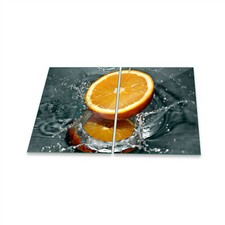 Herdabdeckplatte Ceran 2-Teilig 2x40x52 Zitrone Gelb Abdeckung Spritzschutz Glas