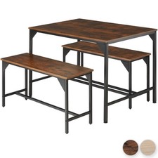 Essgruppe mit 2 Bänken Esszimmergarnitur Sitzgruppe Esstisch Bank Set Industrial