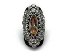 925/- Silberring, Citrin, simulierte Diamanten, 38 mm breit, Gr. 61, Muster