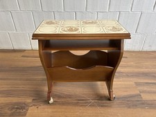 Vintage Zeitungswagen Beistelltisch Holz Fliesen 60er Jahre