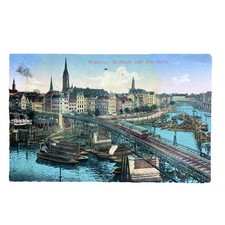 Postkarte AK Hamburg Hochbahn über den Hafen Gelaufen 1910