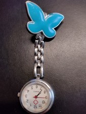 Schwesternuhr Pulsuhr Ansteckuhr Krankenschwesteruhr Quarz Butterfly, türkis