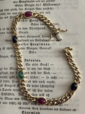 Panzerarmband 585er Gelbgold Massiv mit 5  Edelsteinen in ovalem Cabochonschliff