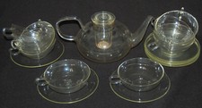 Teeservice Saale Glas DDR Jenaer Glas 10 Tassen 1 Teekanne 9 Untertassen