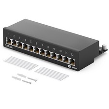 Patchpanel Cat.6a Patchfeld 12 Port RJ45 geschirmt Desktop Aufputz schwarz LSA