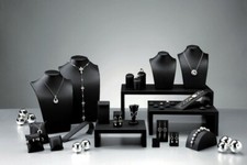 Schmuckpräsenter Set Schmuckbüste Collierbüste Ohrringständer Kunstleder schwarz