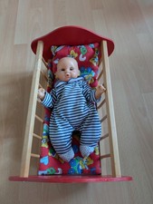 Babypuppen Corolle ca. 30 cm mit Schlafaugen und Puppenwiege aus Holz