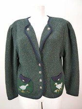 Arber Strickjacke grün Schurwolle mit Gänsemotiv süße Trachtenjacke Jacke Gr.38