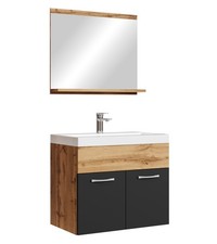 Badplaats Badmöbel Komplettset Montreal 02 60 x 35 cm Eiche mit Schwarz Matt - B