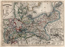 Preussen Königreich Original Stahlstich Landkarte Bibliogr. Institut 1850