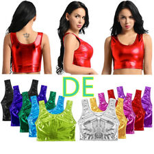 DE~Frauen Metallic Wetlook Crop Tops Bauchfrei Bustier BH Weste Tank Oberteil