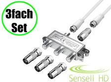 3-fach TV Verteiler Set Kabel Koax Adapter Splitter BK Kabel-TV DVB-C HD Digital