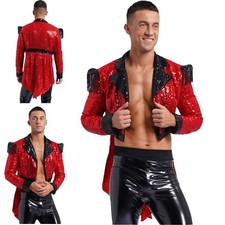 DE Herren Tailcoat Showman Blazer Magie Jacke Fransen Mantel Show Bluse Cosplay