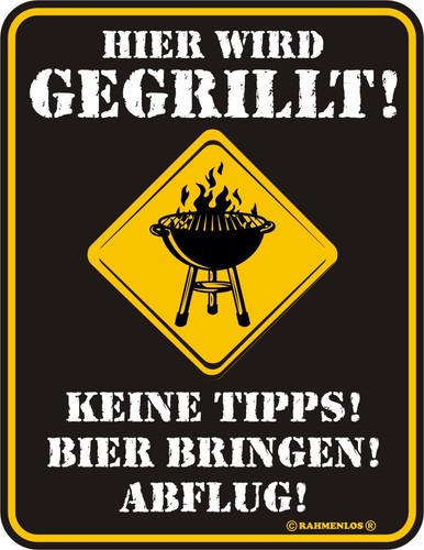 Herren grill blechschild hier - grill-blechschild,