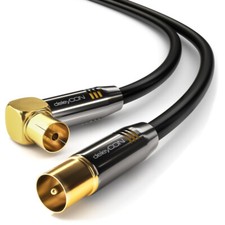 deleyCON HDTV TV Antennenkabel 1,5m Schwarz - 1x 90° gewinkelt Buchse zu Stecker