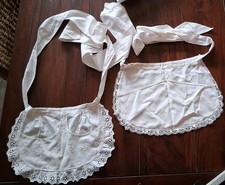 2 x Süsse Servierschürze weiß Lochstickerei + Spitze Schürze reine Baumwolle