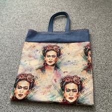 Tasche Shopper  Frau mit Blumen UNIKAT Gobelin Stoff und Jeans Frida Handarbeit 