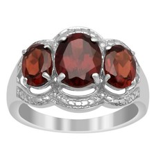Silber 3 Stein Granat Ring