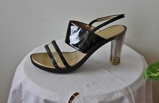 CHARLES JOURDAN BIS Plateau Sandalen Schwarz Lackleder Acryl Transparent Schuhe