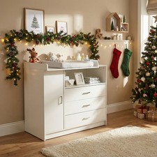 Wickelkommode Wickeltisch Baby Kommode aus Holz mit Wickelaufsatz 3 Schubladen