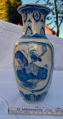 Blumenvase blau weiß - blau, keramik