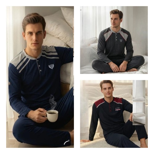 Herren pyjama schlafanzug lang - schlafanzug,
