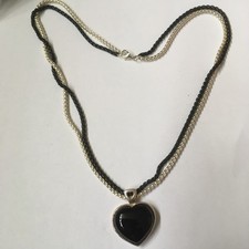 David Sigal Anhänger Silber Herz Onyx mit Zweifarbiger Kette (Modeschmuck)